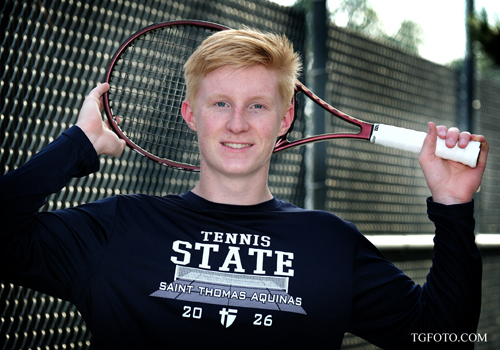 Tennis racket senior pictures by courts, class of 2027 Overland Park, Kansas. 